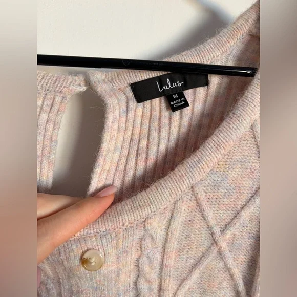 Lulus Cuddly Sentiments Blush Multi Marled Cable Knit Romper - Picture 7 of 8